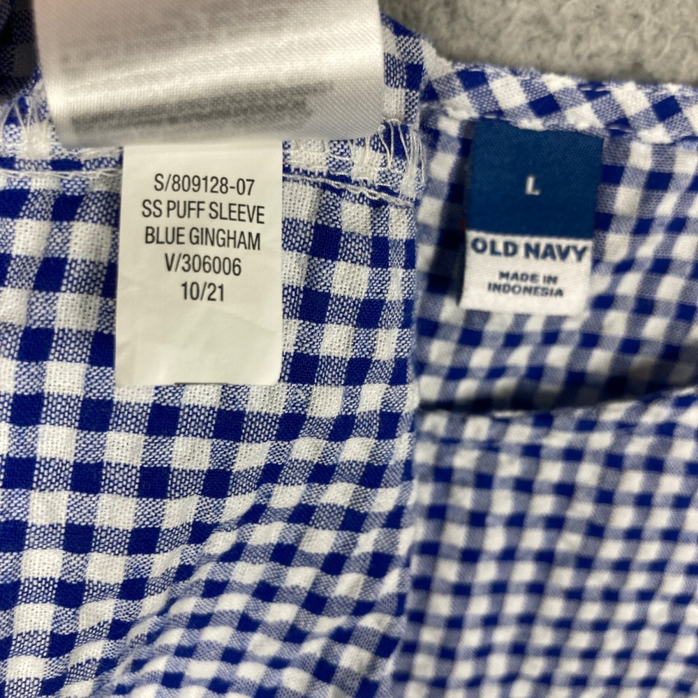 Old Navy Midi Dress Womens Large Blue Gingham Puff Sleeve Tiered Dorothy Cottage - Picture 6 of 11
